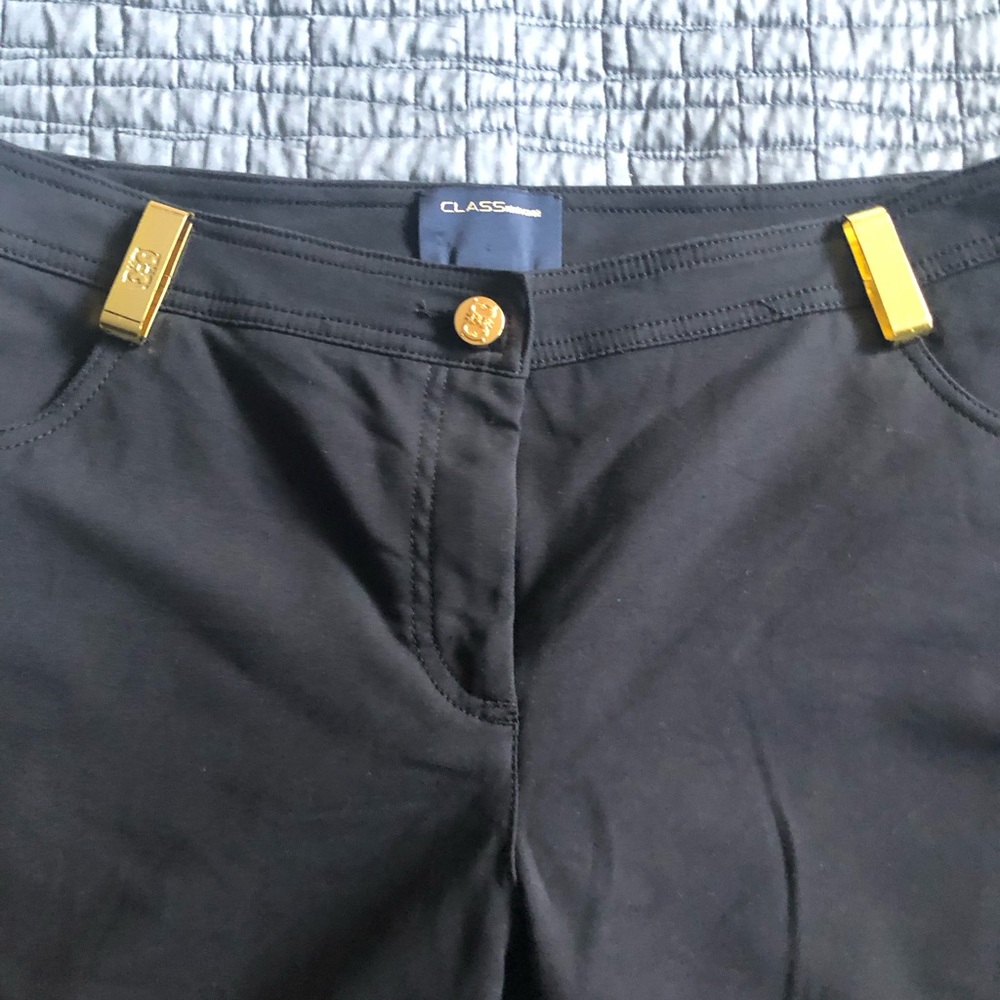 Roberto Cavalli Class Black cropped Pants with Gold Accents. Size 14 US, 48 IT